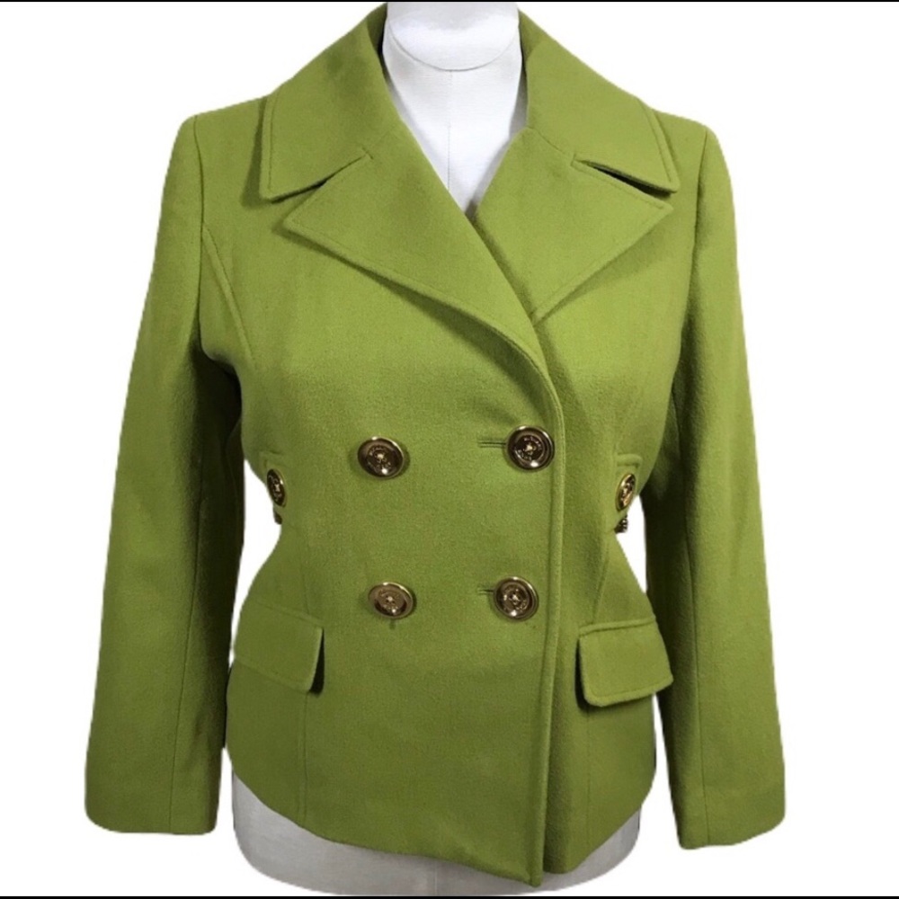 Michael Kors Lime Green Coat with Gold Accents
